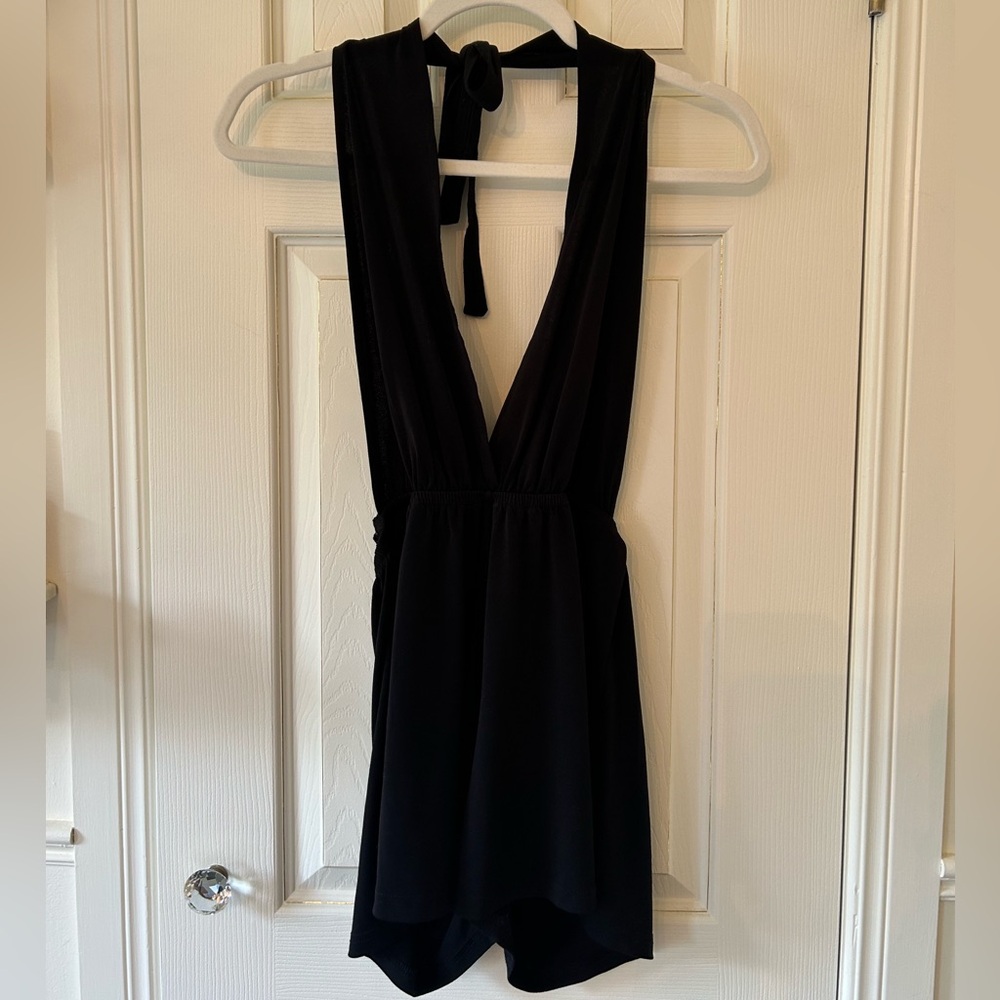 Black Halter Neck Open-Back Romper